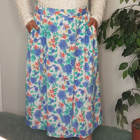 🌏 Vintage Floral Full Midi Skirt - Size 16 - Picture 1 of 13